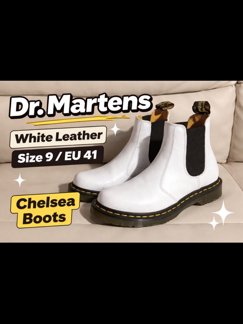 Dr. Martens 2976 White Smooth Leather Chelsea Boots Women's Size 9
